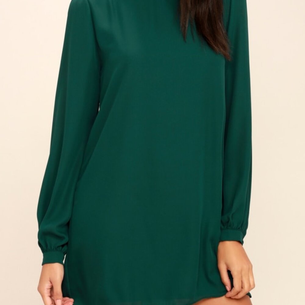 Lulus Status Update Forest Green Shift Dress - Si… - image 1